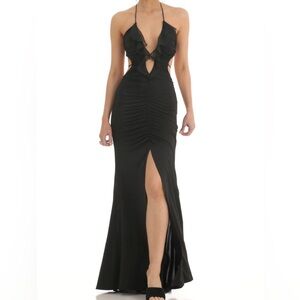 Black Cut-Out Ruffle Dress